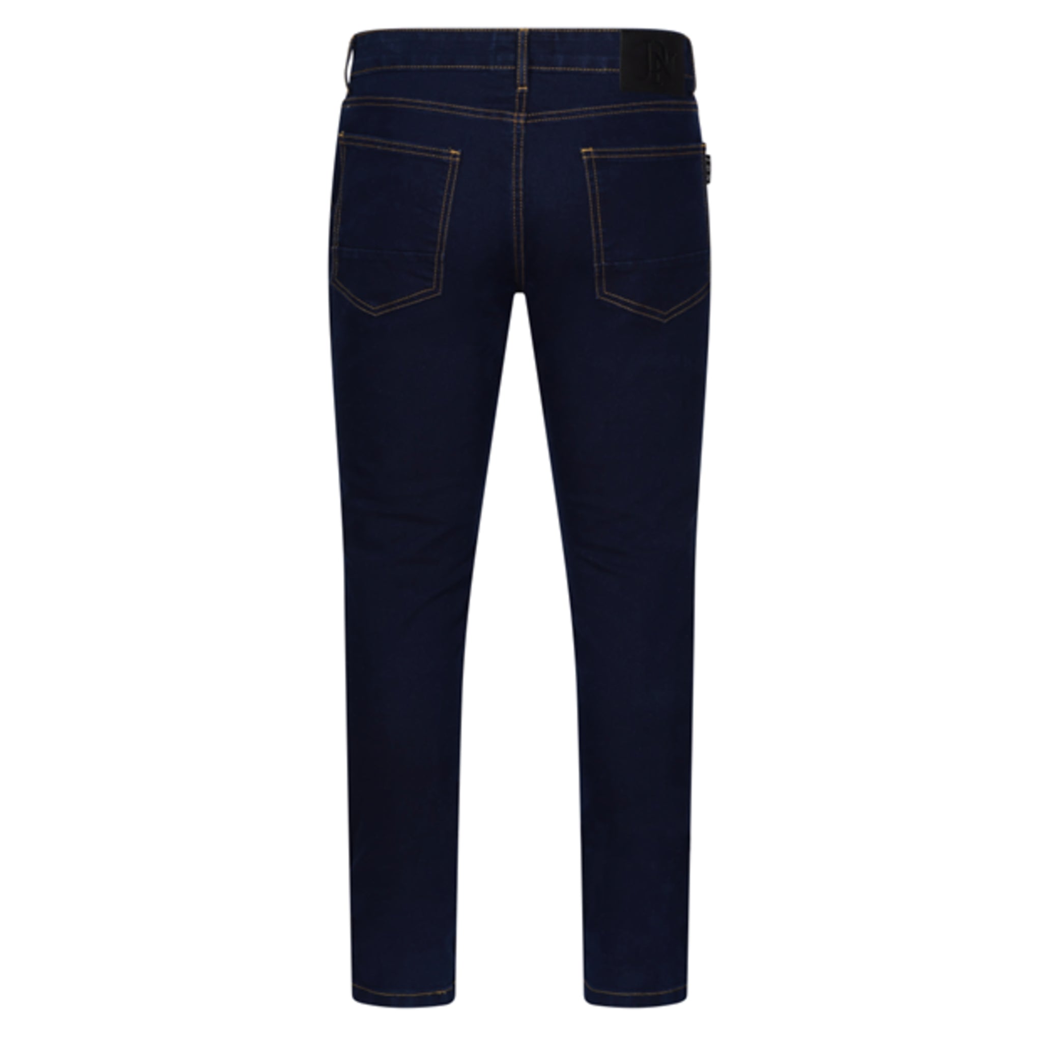Men's JDN slim fit jeans in indigo blue with contrast stitching, classic five-pocket design